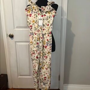 Polo by Ralph Lauren Cream and Red Floral Jumpsuit with Tie Waist. NWT